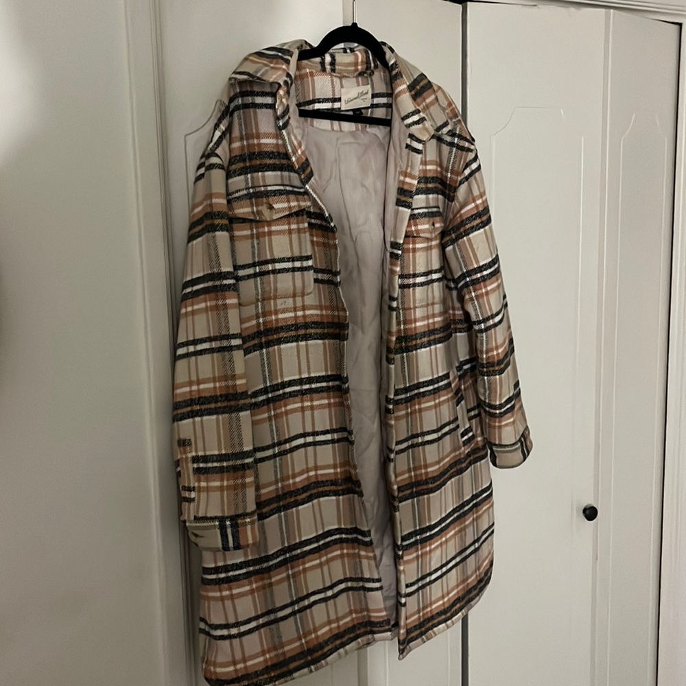 Plaid denim coat
